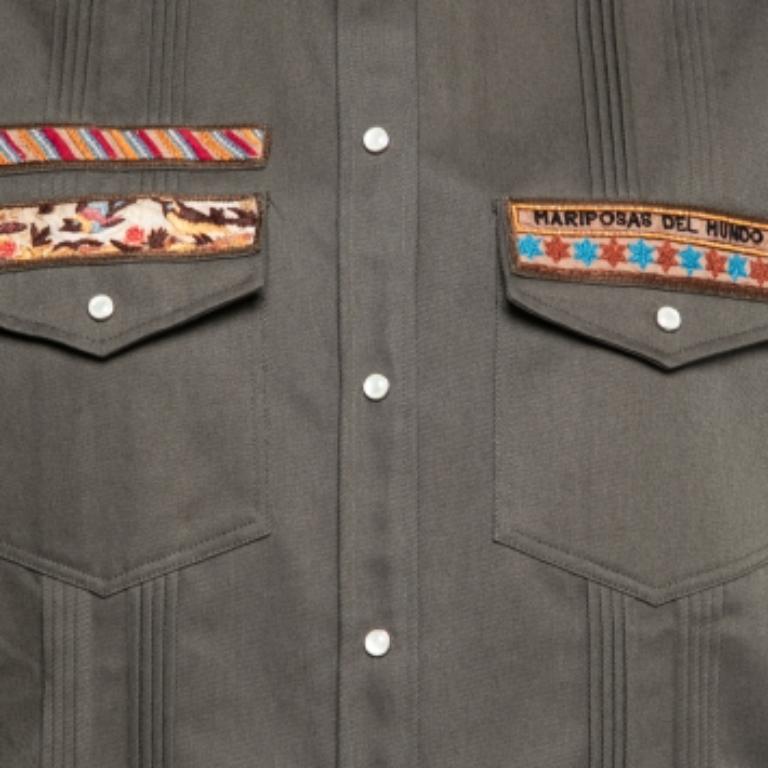 Gray Valentino Olive Green Cotton Patch Detail Button Front Shirt S For Sale