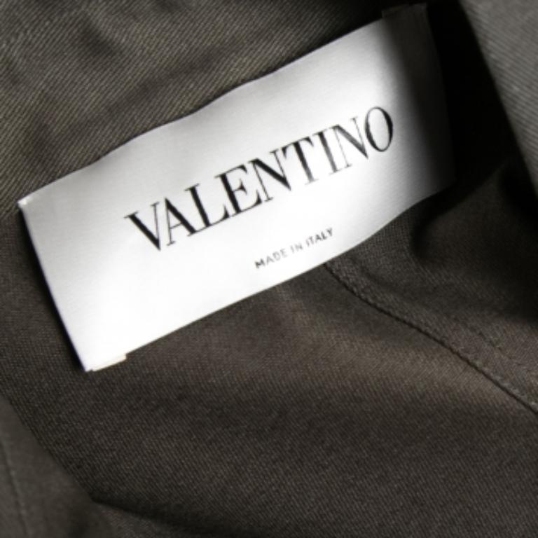Women's Valentino Olive Green Cotton Patch Detail Button Front Shirt S For Sale