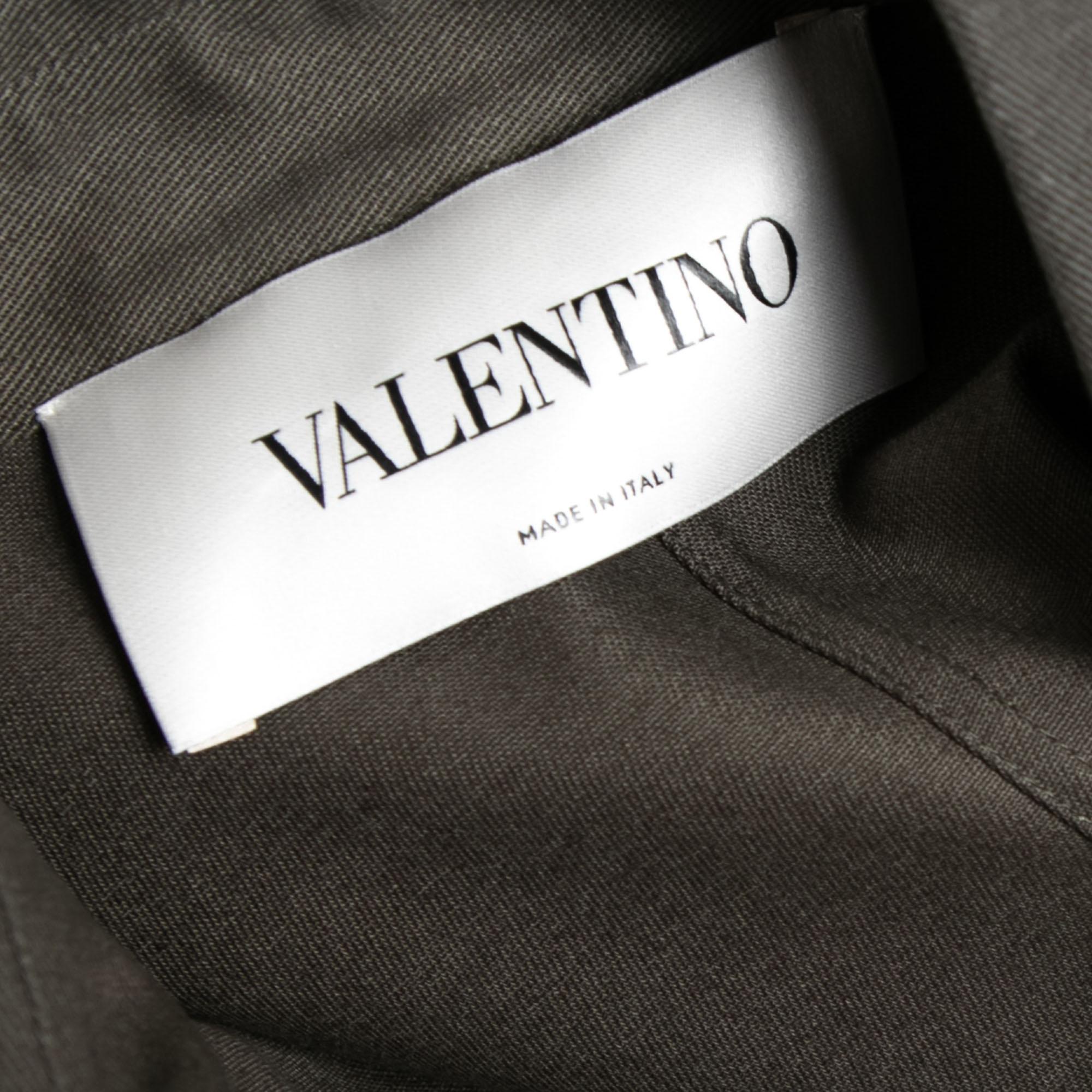 Valentino Olivgrünes Hemd aus Baumwolle mit Patch-Detail und Knopfleiste S Damen im Angebot