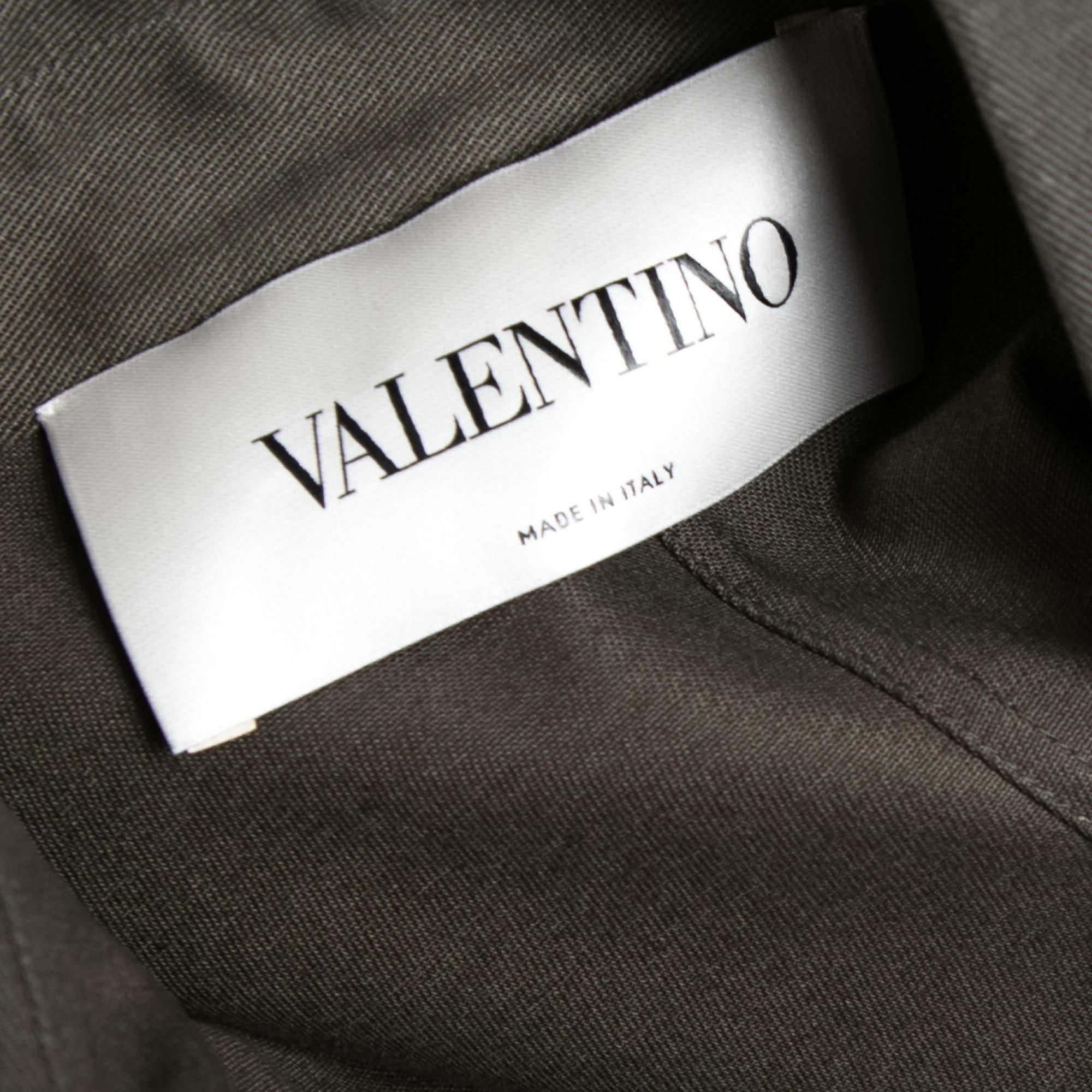 Valentino Olivgrünes Hemd aus Baumwolle mit Patch-Detail und Knopfleiste vorne S Damen im Angebot