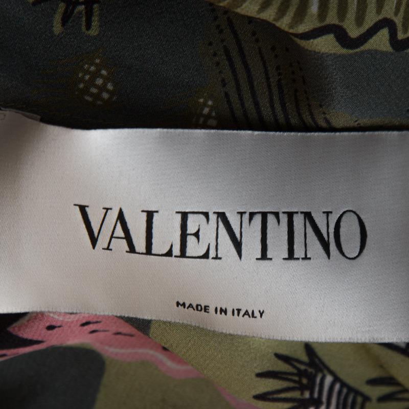 Gray Valentino Olive Green Jungle Of Delight Print Silk Dress S