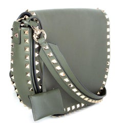 VALENTINO olive green leather ROCKSTUD SADDLE Shoulder Bag