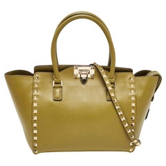 Valentino Olive Green Leather Small Rockstud Trapeze Tote