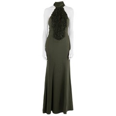 Valentino Olive Green Silk Ruffled Neck Halter Maxi Dress S