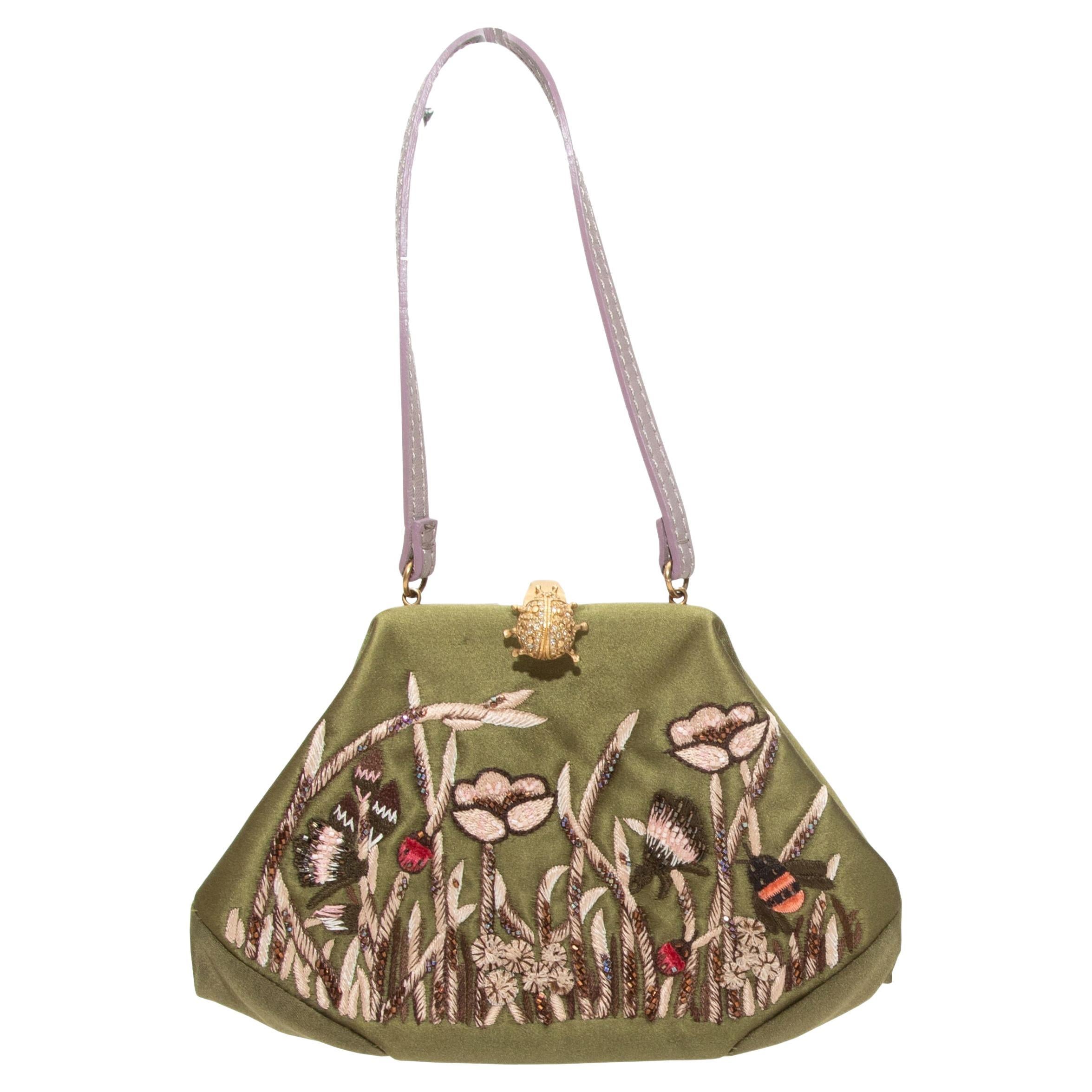 Valentino Olive & Multicolor Embroidered Handbag