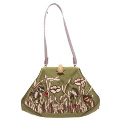 Valentino Olivfarbene & mehrfarbige bestickte Handtasche