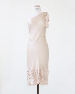 Valentino one shoulder beige nude silk cut out floral midi dress IT46 XL