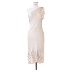 Valentino one shoulder beige nude silk cut out floral midi dress IT46 XL