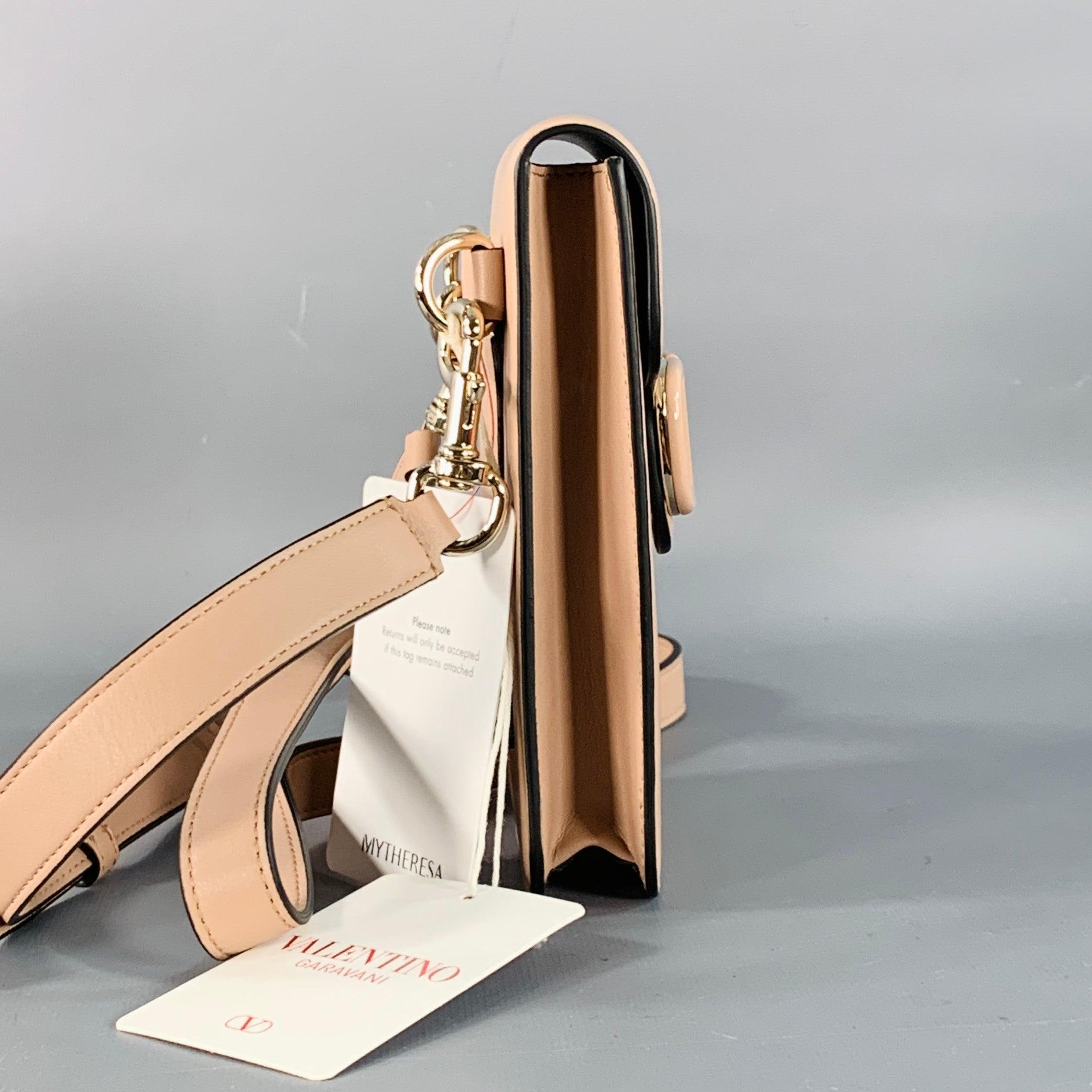 Orange VALENTINO One Size Leather Beige Metal Crossbody Phone Bag en vente