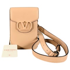 VALENTINO One Size Leather Beige Metal Crossbody Phone Bag