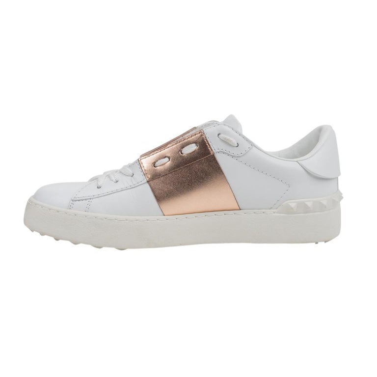 Valentino Open Sneaker White Leather Rose Gold and Rock Stud 39 / 9 For ...