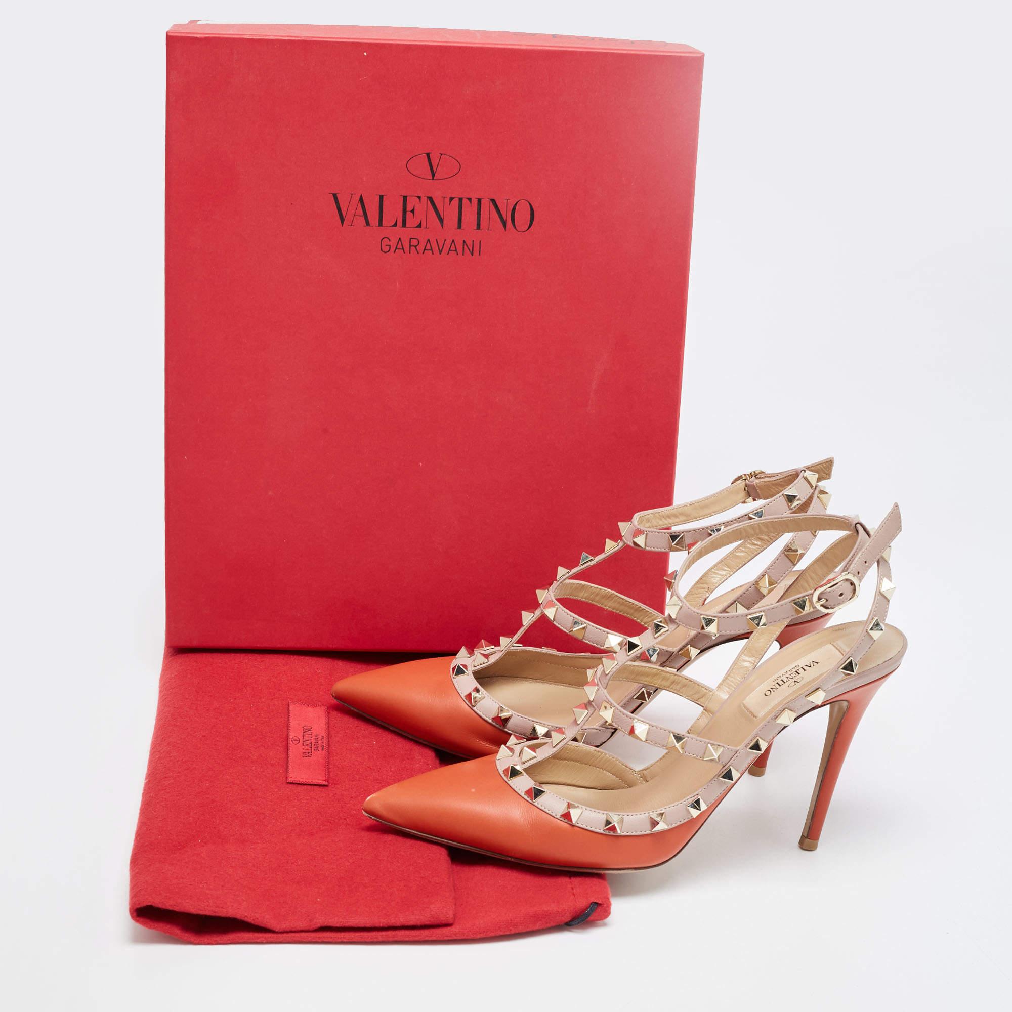 Valentino Orange/Beige Leather Rockstud Pumps Size 39.5 6