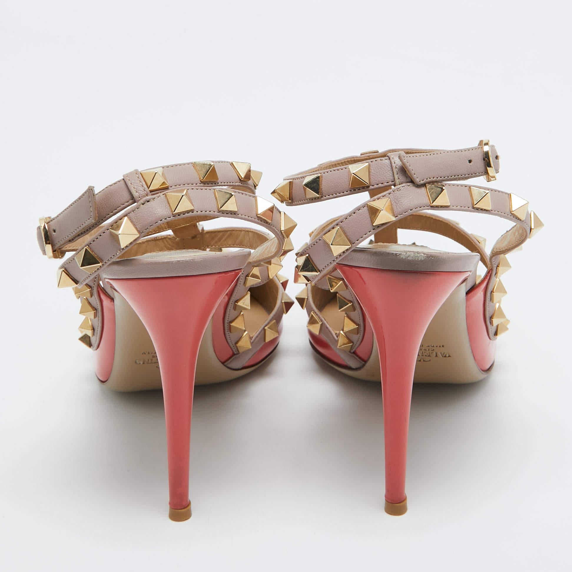 Valentino Orange/Beige Lack und Leder Rockstud Pumps mit Nieten Größe 40 im Angebot 2