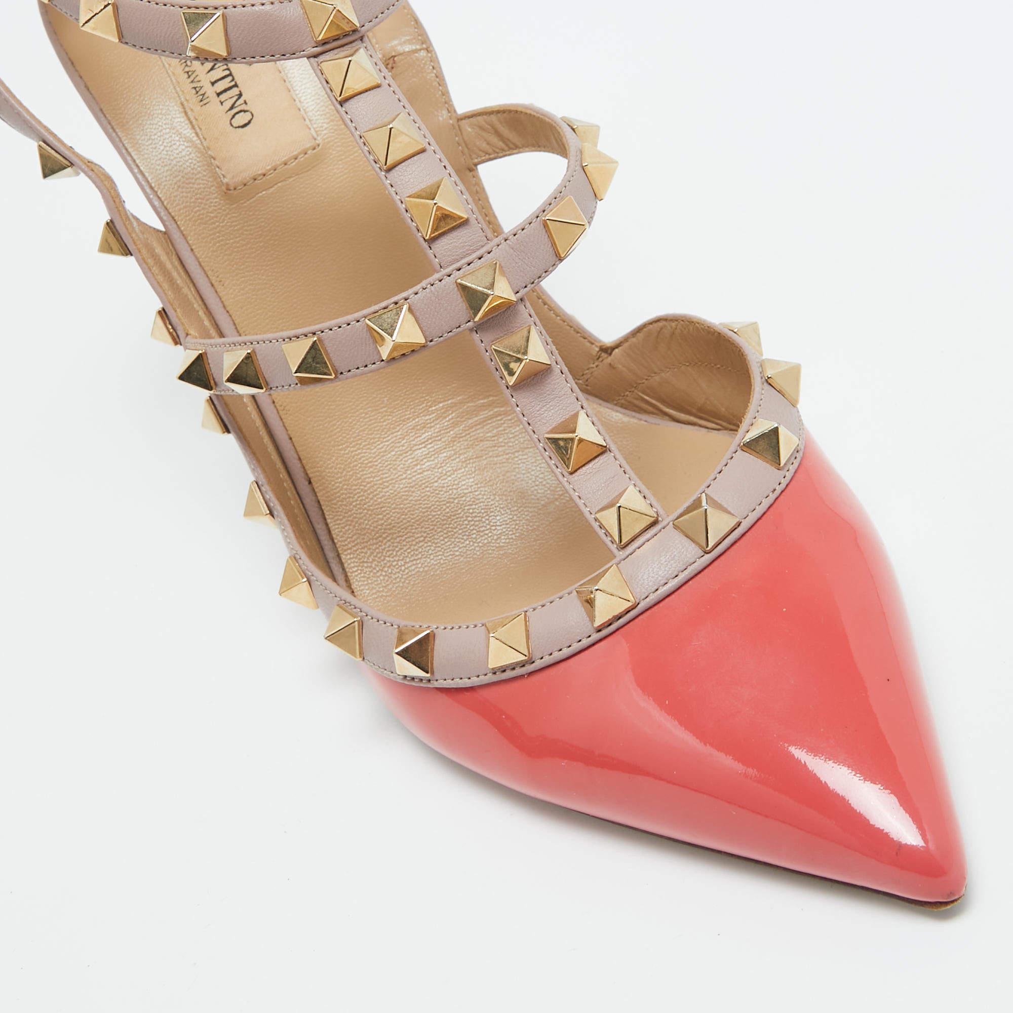 Valentino escarpins Rockstud orange/beige en cuir et verni, taille 40 en vente 4