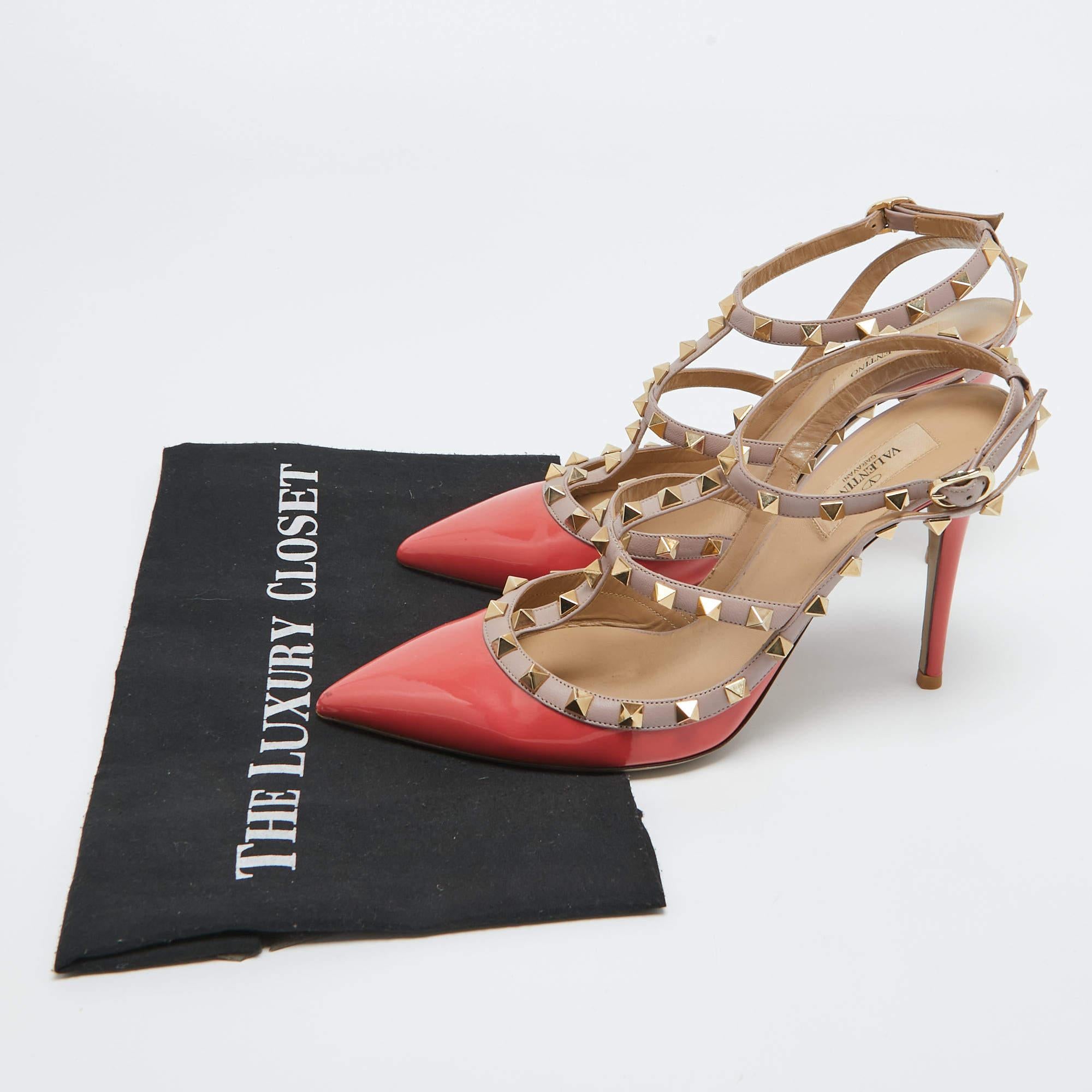 Valentino Orange/Beige Patent and Leather Rockstud Pumps Size 40 For Sale 5
