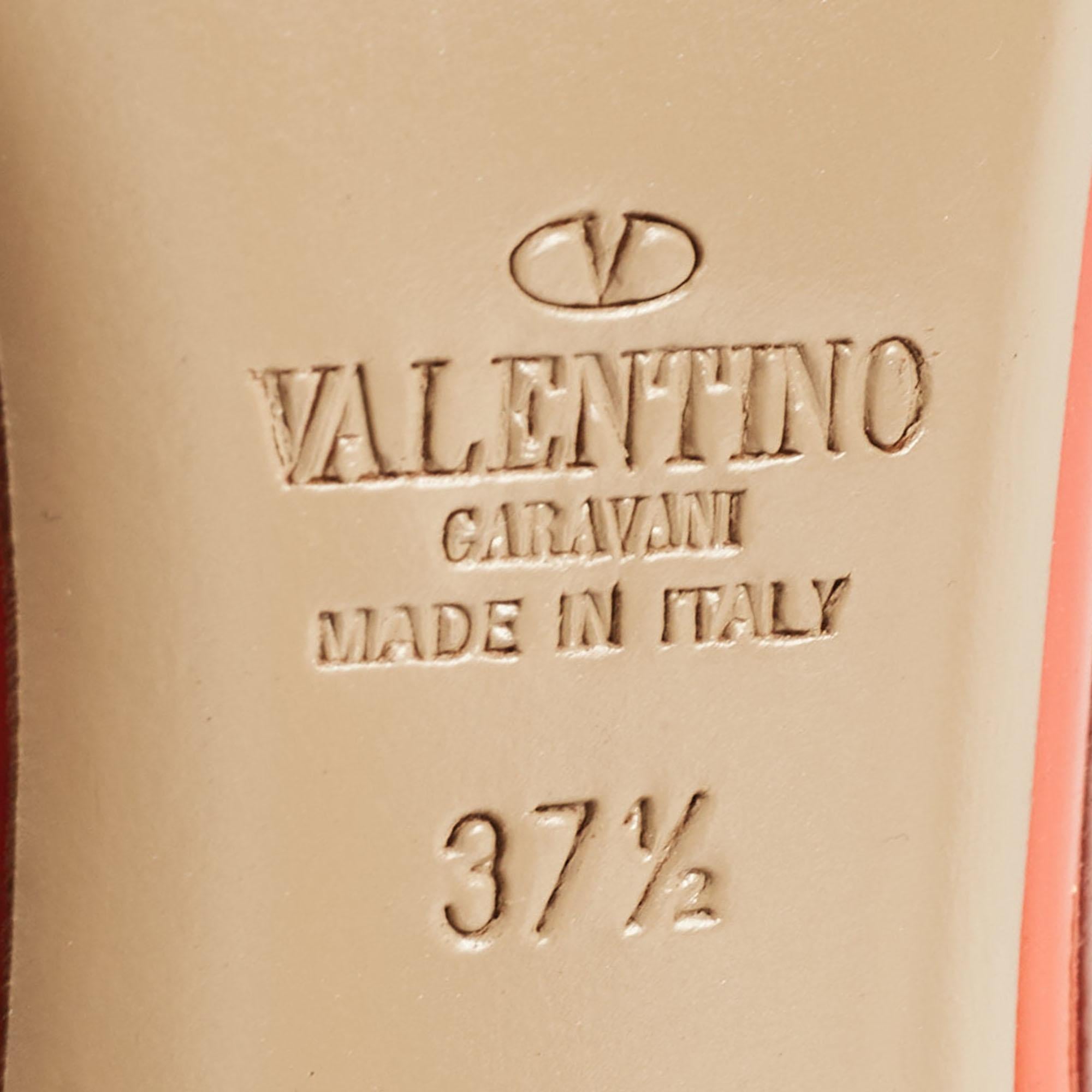 Valentino Orange/Beige Patent Rockstud Ankle Strap Pumps Size 37.5 For Sale 3