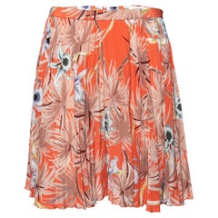 Valentino Orange Floral Printed Pleated Flared Mini Skirt M