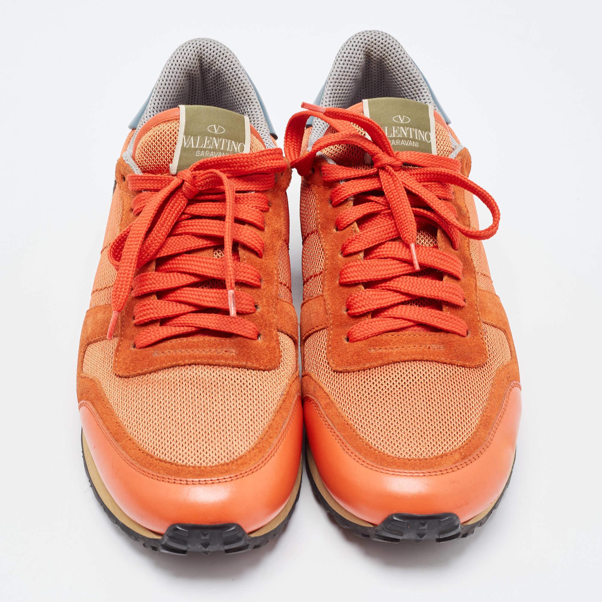 Men's Valentino Orange Leather and Mesh Rockrunner Sneakers Size 41 For Sale