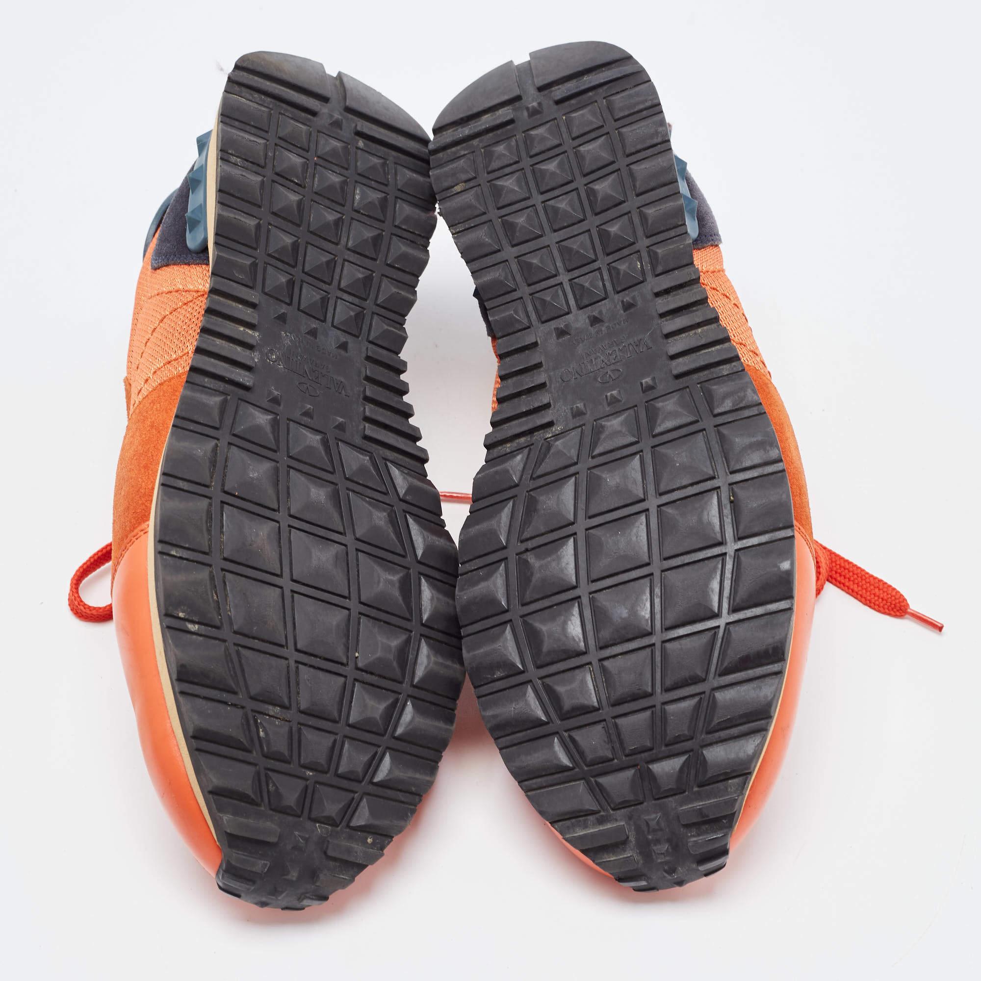 Valentino Orange Leather and Mesh Rockrunner Sneakers Size 41 For Sale 2