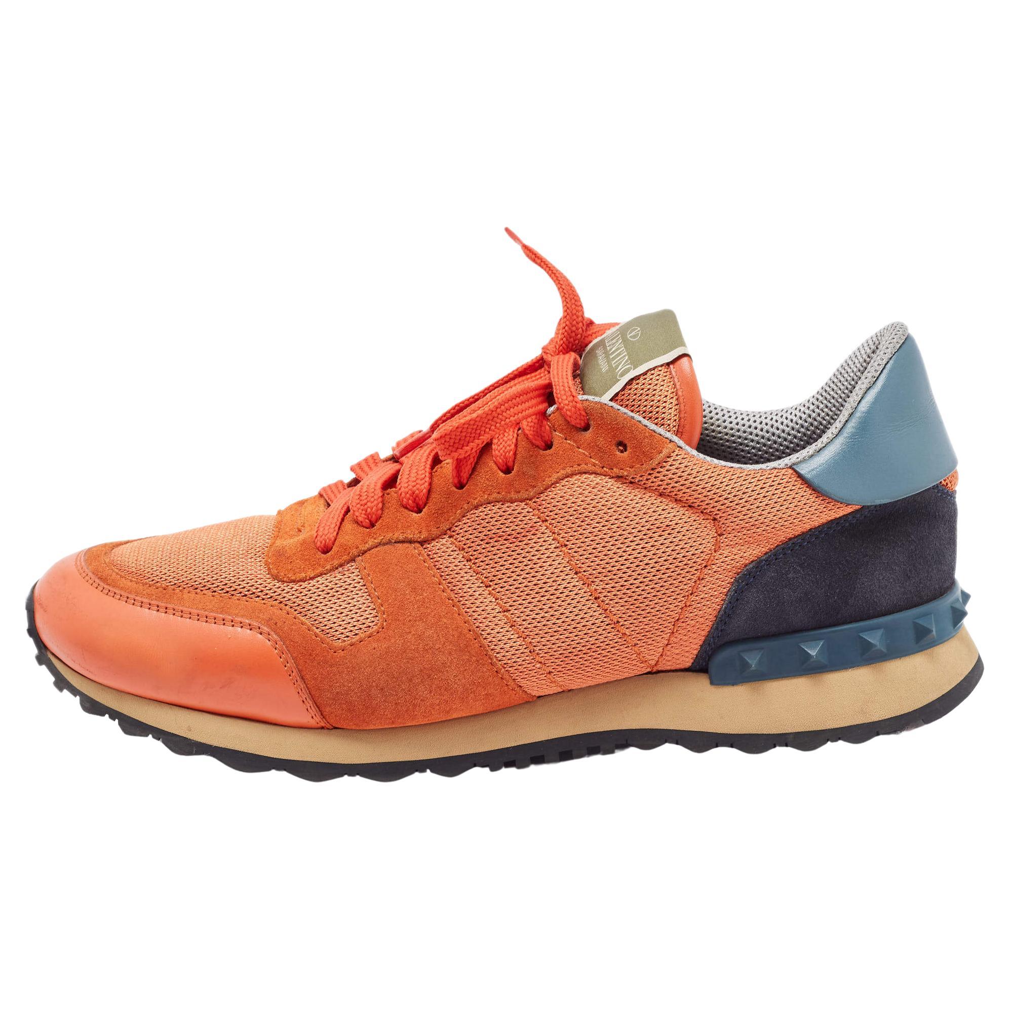Valentino Orange Leather and Mesh Rockrunner Sneakers Size 41 For Sale