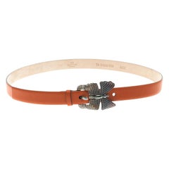 Valentino Orange Leather Crystal Embellished Butterfly Buckle Belt 80 CM