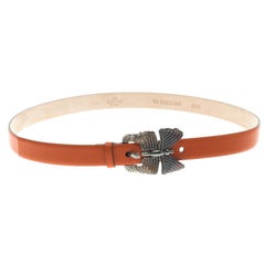 Valentino Orange Leather Crystal Embellished Butterfly Buckle Belt 80 CM