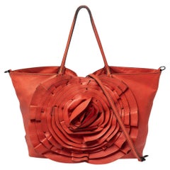 Valentino Tote shopper in pelle arancione Petale Rose