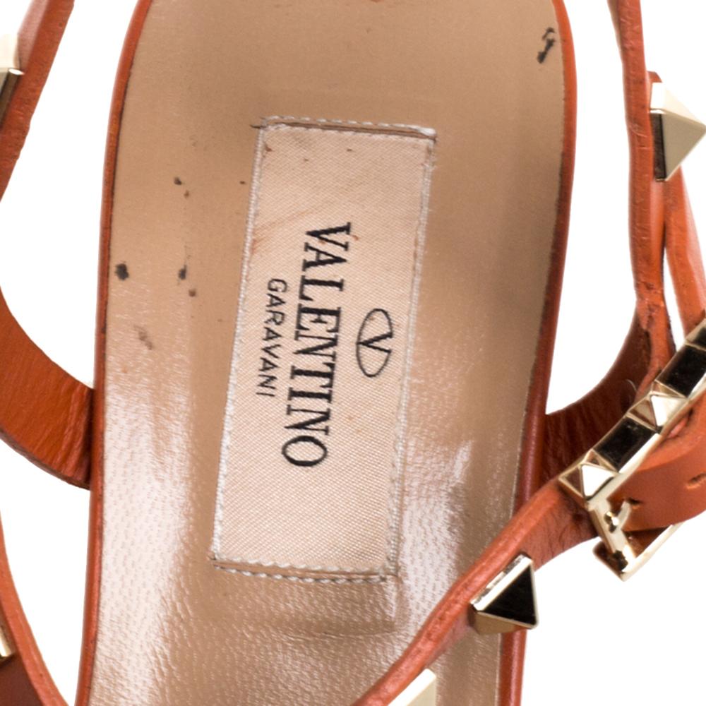 Valentino Orange Leather Rockstud Caged Open Toe Sandals Size 37.5 2