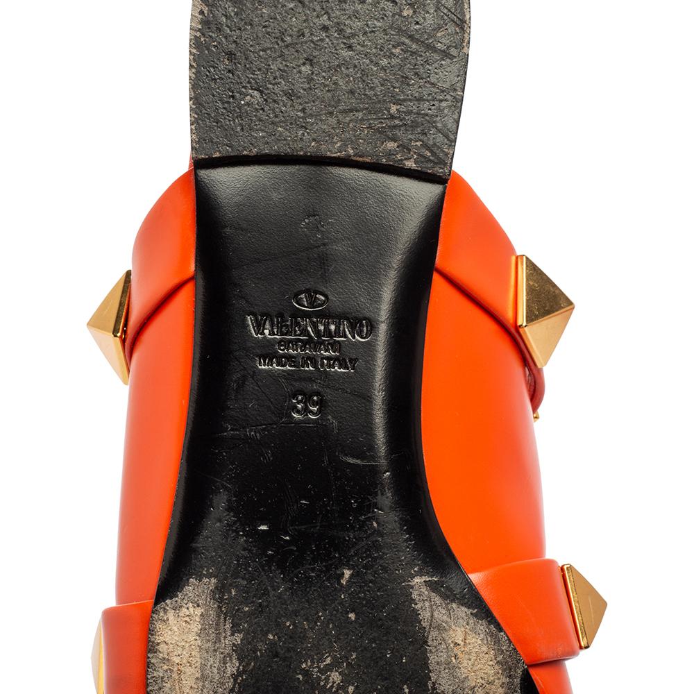 Valentino Orange Leather Roman Stud Flat Mules Size 39 1
