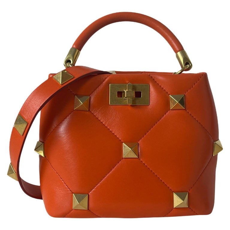 Valentino Orange Leather Roman Stud The Handle Small Bucket Tote Crossbody  Bag For Sale at 1stDibs