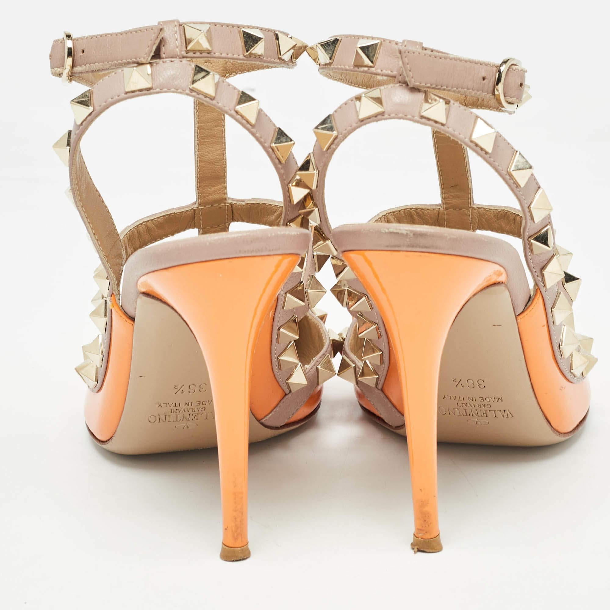 Women's Valentino Orange Patent and Leather Rockstud Pumps Size 36.5