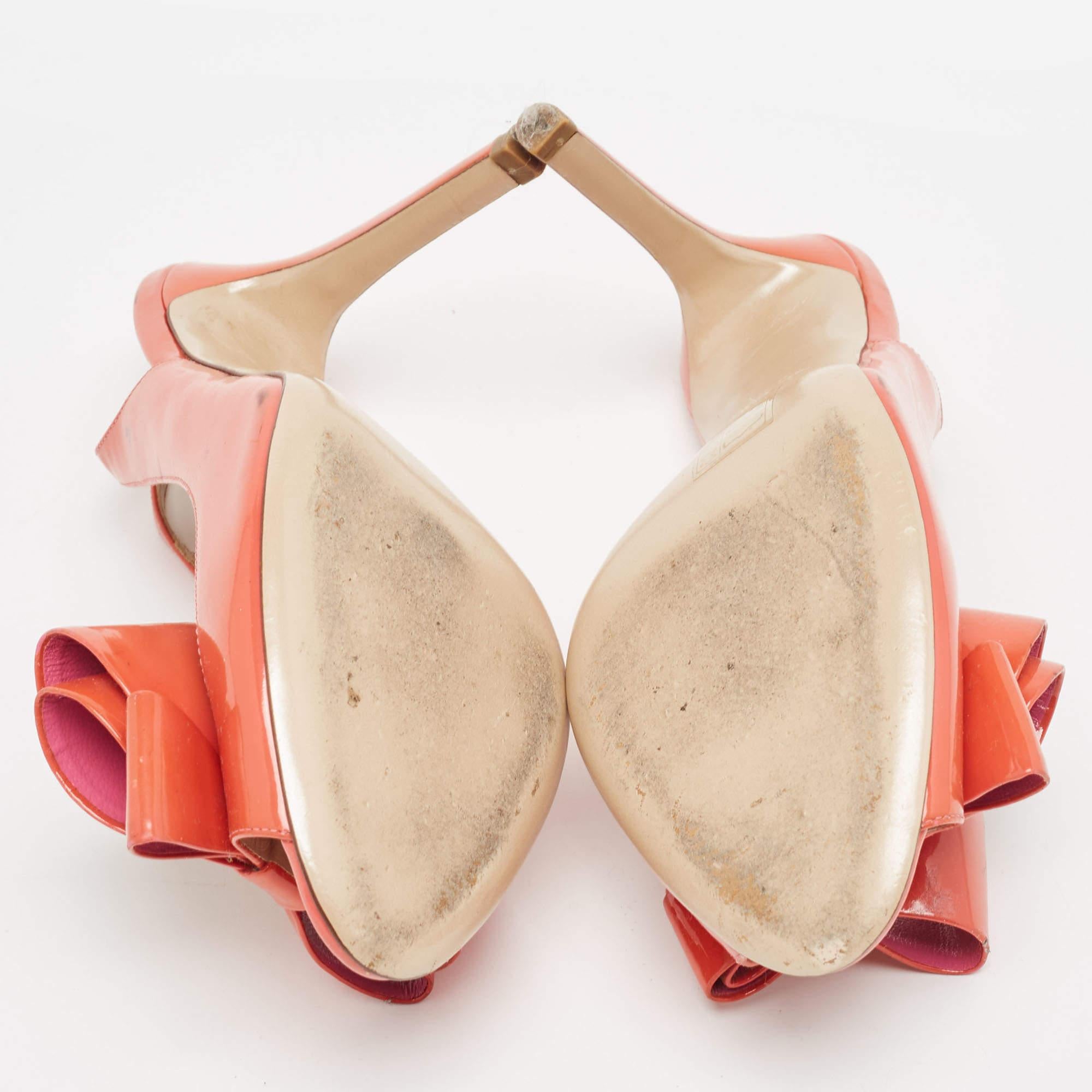 Valentino Orange Patent Bow Slingback Peep Toe Pumps Size 39.5 2