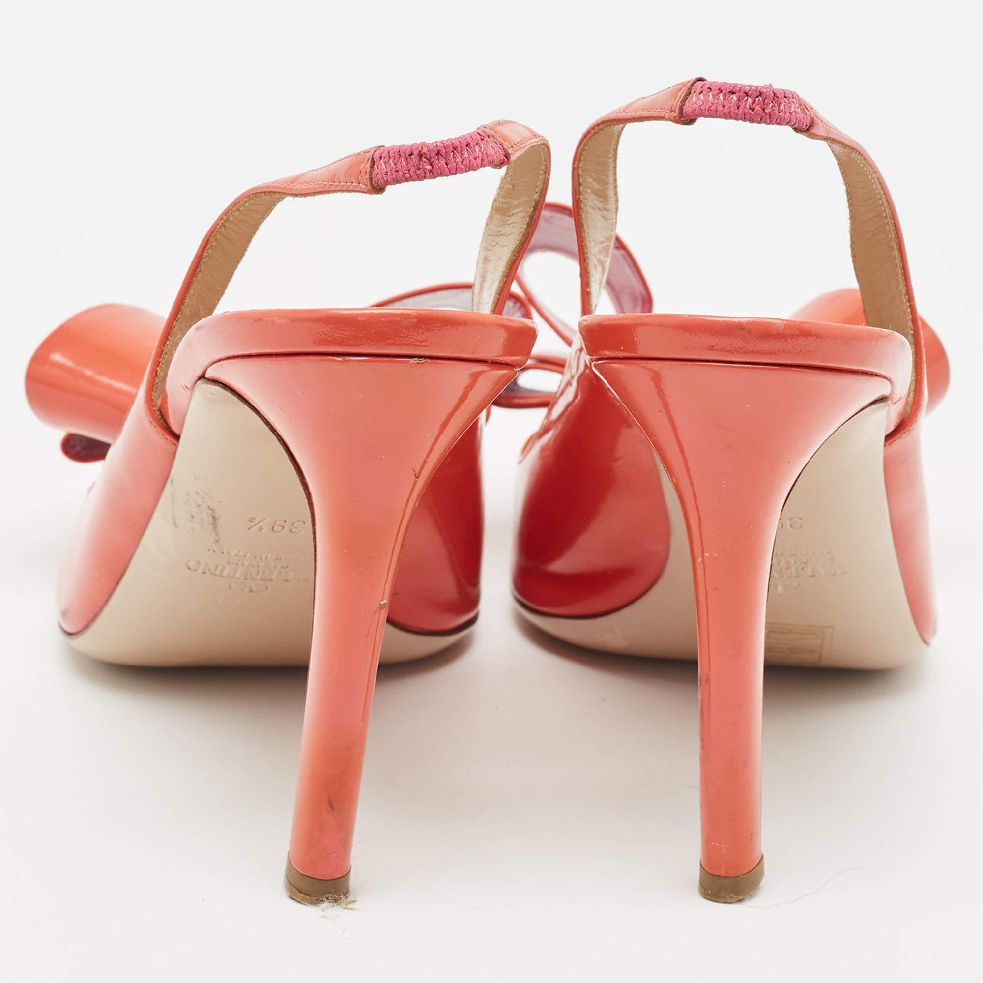 Valentino Orange Patent Bow Slingback Peep Toe Pumps Size 39.5 4