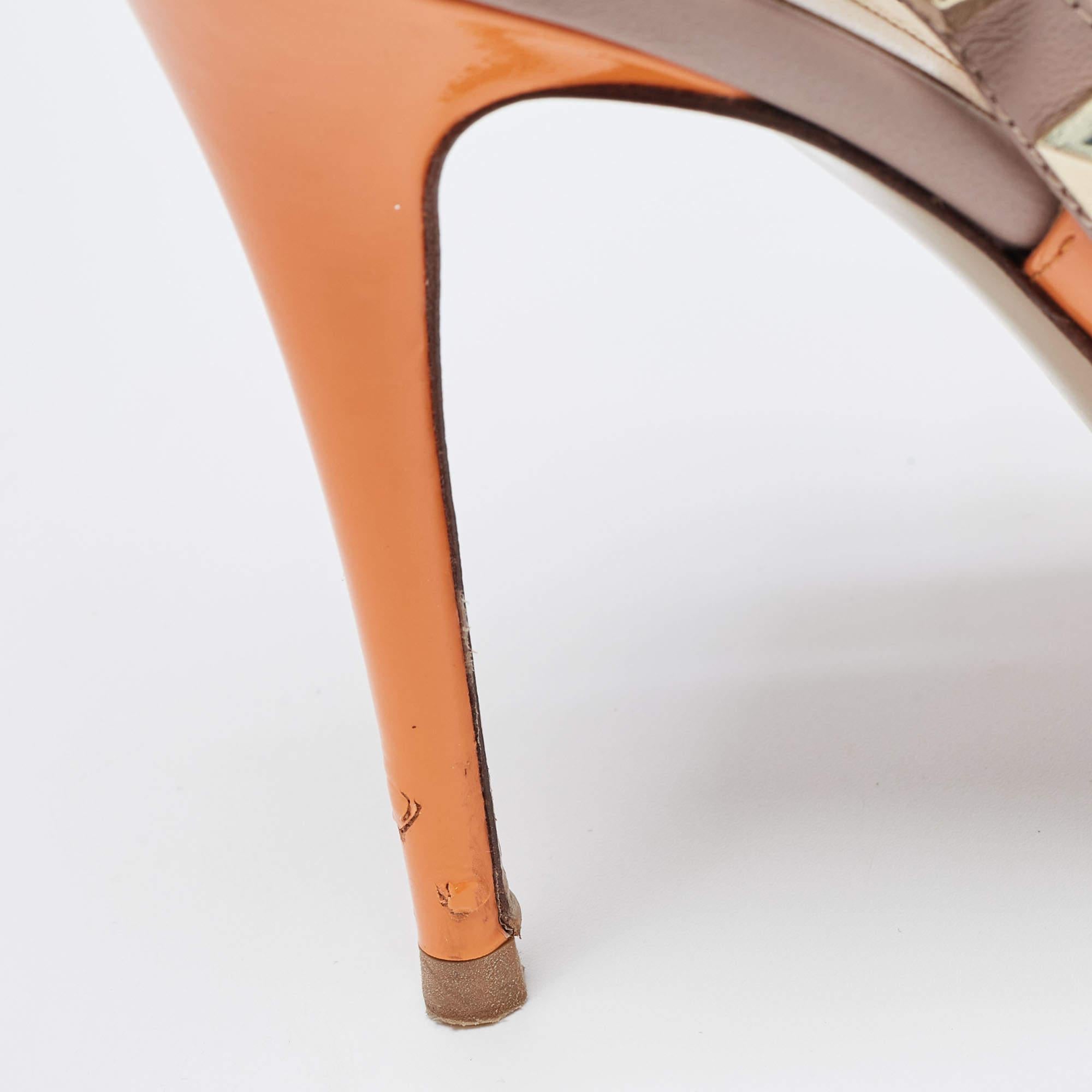 Valentino Orange Patent Leather Rockstud Strappy Pointed Toe Pumps Size 40 5