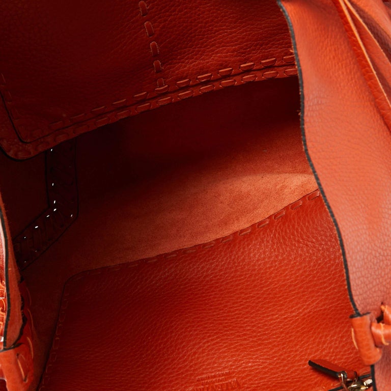 Valentino Orange Pebbled Leather Fringe C-Rockee Tote For Sale at 1stDibs | c  valentino bag