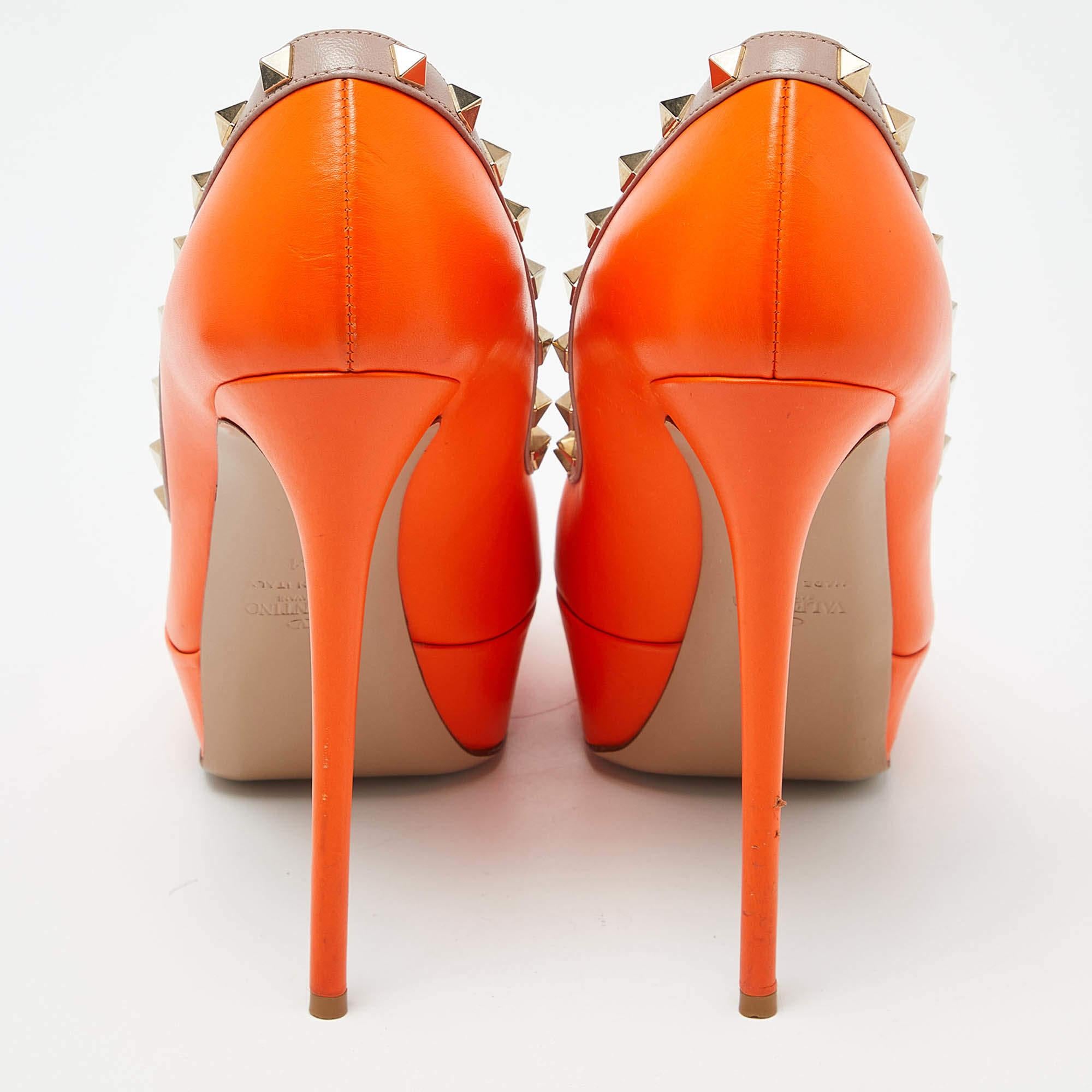 Valentino Orange/Pink Leather Rockstud Platform Peep Toe Pumps Size 41 1