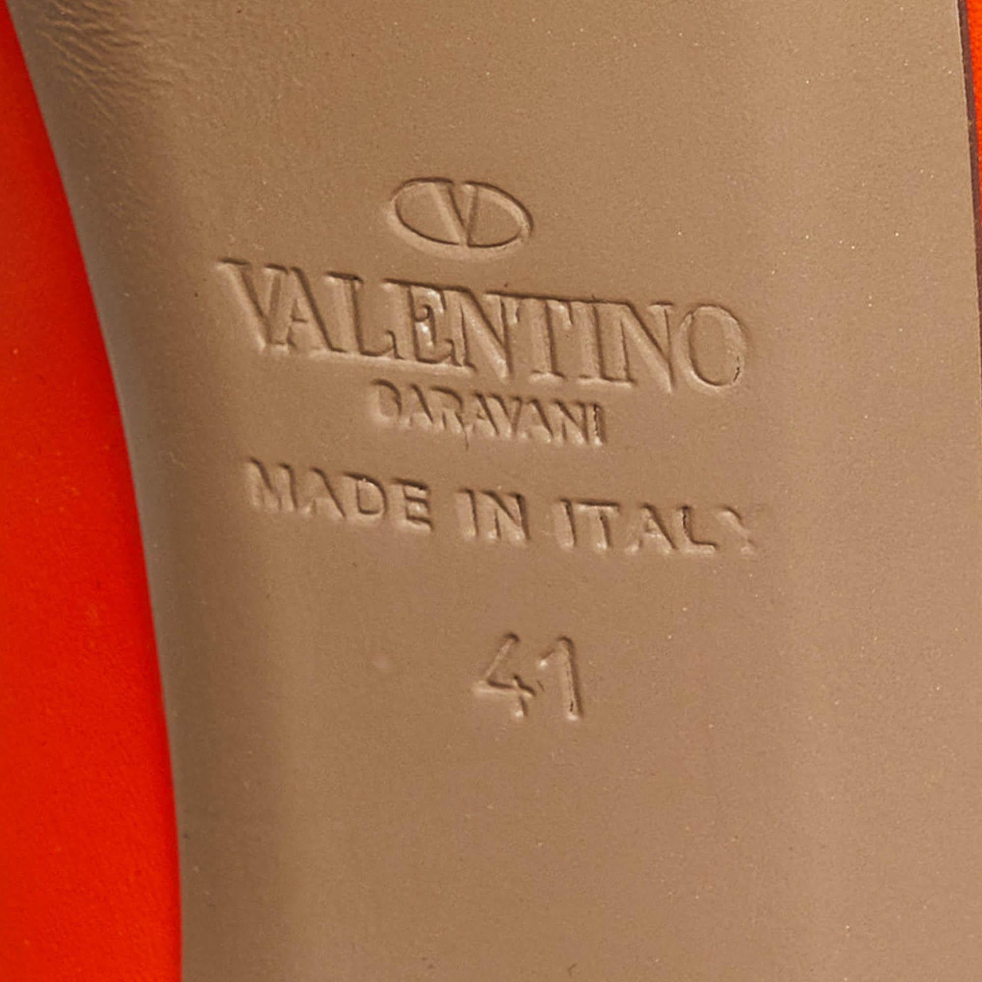 Valentino Orange/Pink Leather Rockstud Platform Peep Toe Pumps Size 41 3