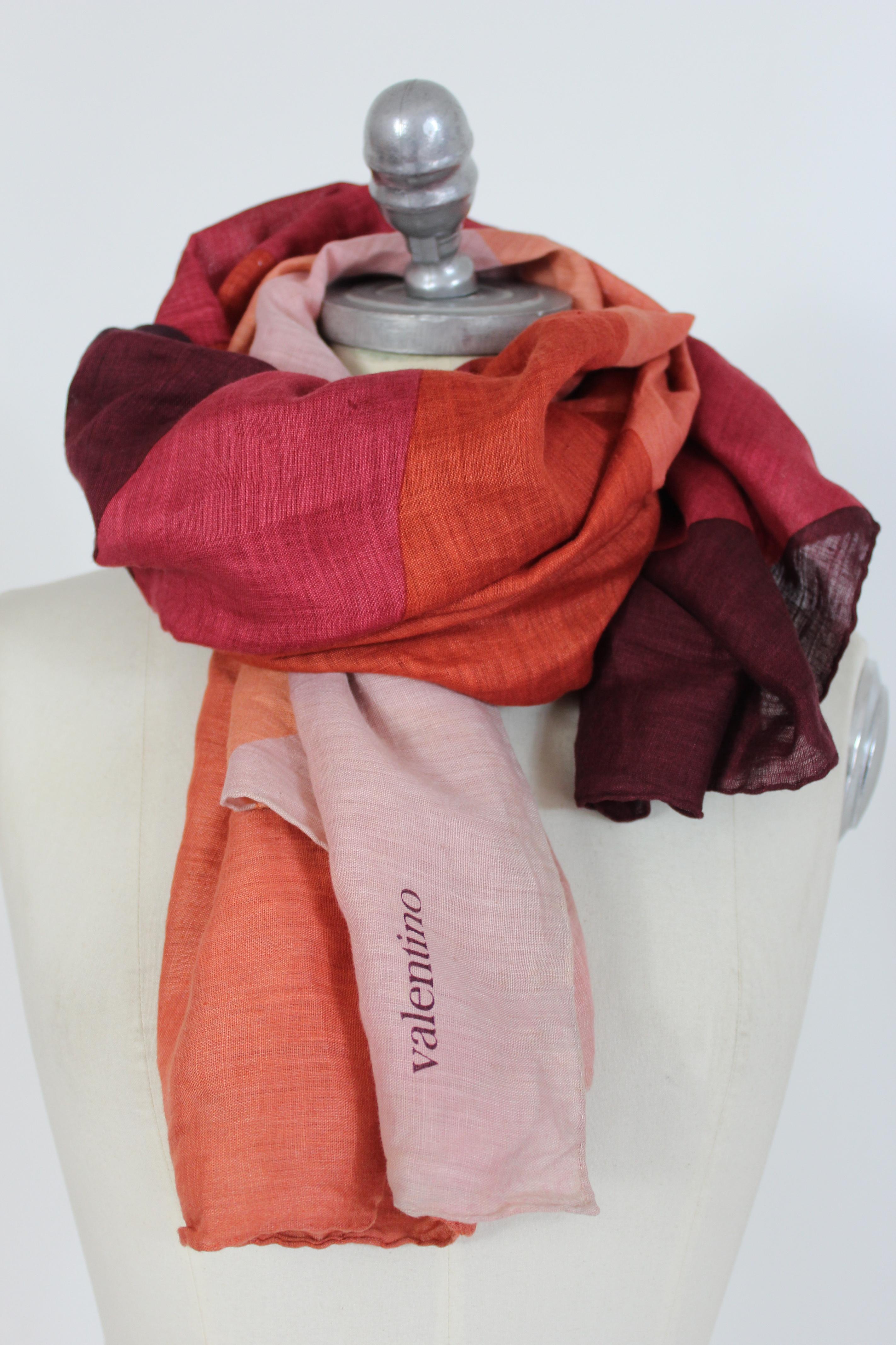Valentino Orange Pink Silk Linen Scarf In Good Condition In Brindisi, Bt