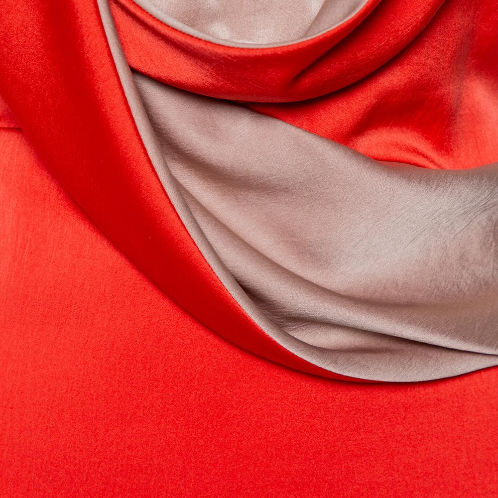 Valentino Orange Satin Draped Neck Detail Maxi Dress XL In Good Condition In Dubai, Al Qouz 2