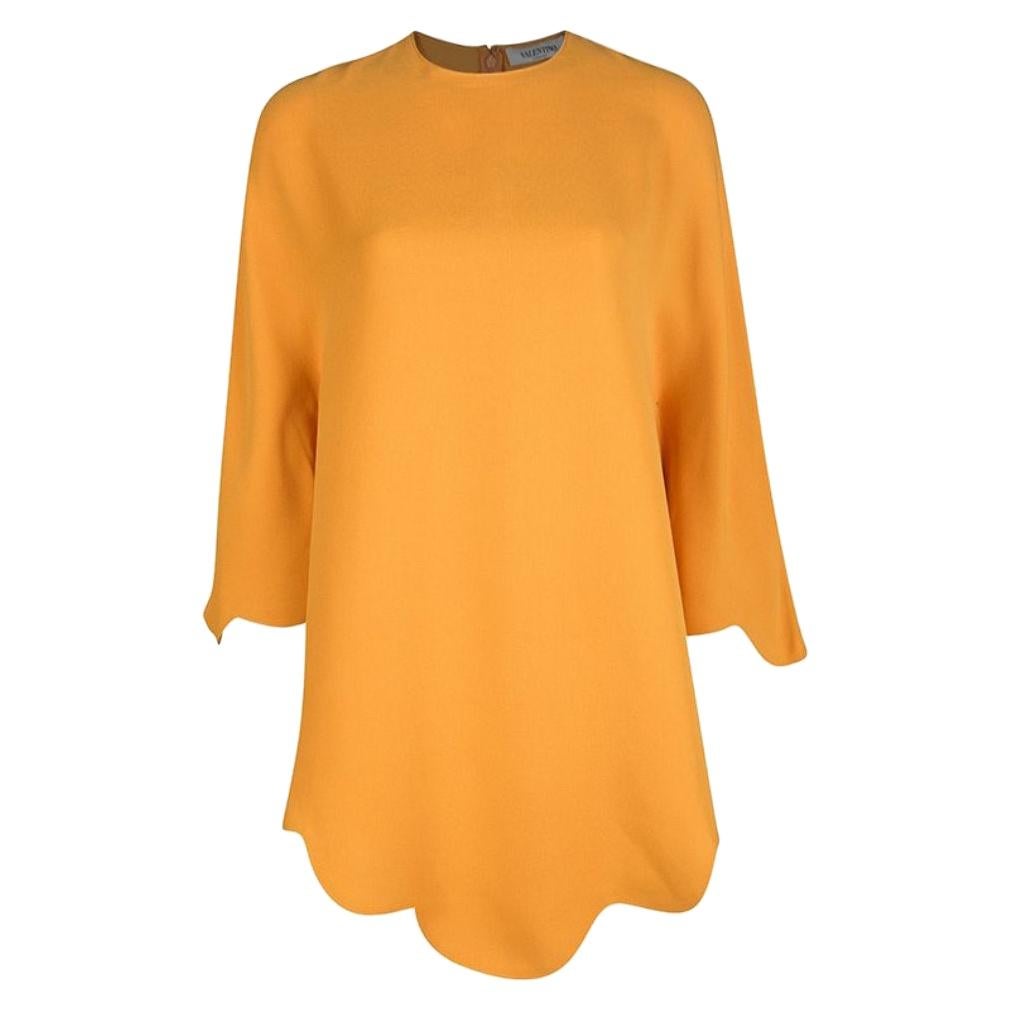 Valentino Orange Silk Scalloped Edge Cady Poncho S