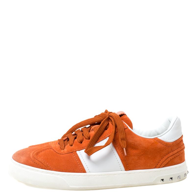 Valentino Orange Suede And White Leather Flycrew Low Top Sneakers Size ...
