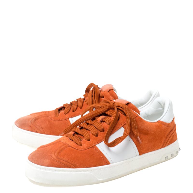 Valentino Orange Suede And White Leather Flycrew Low Top Sneakers Size 40 1