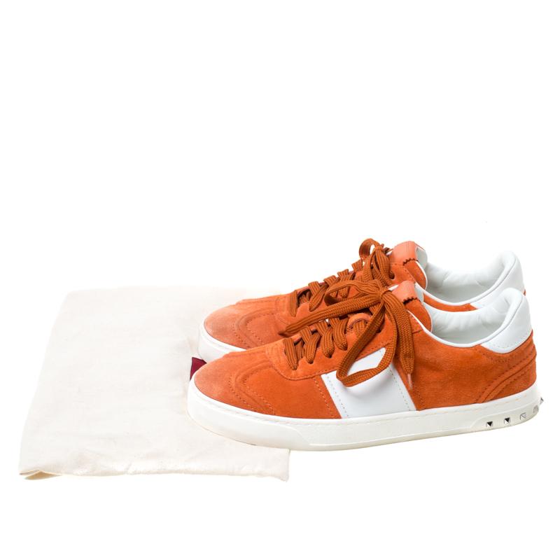 Valentino Orange Suede And White Leather Flycrew Low Top Sneakers Size 40 2