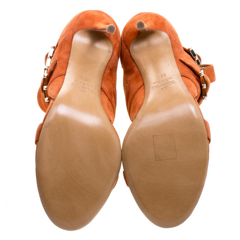 Valentino Orange Suede Buckle Detail Ankle Wrap Sandals Size 39.5 2