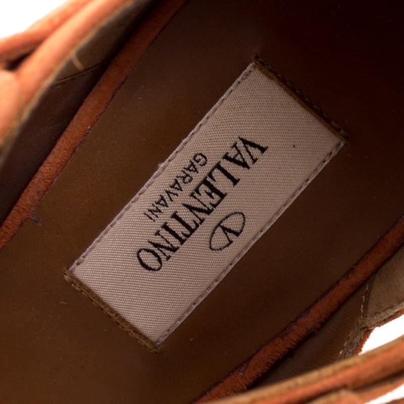 Valentino Orange Suede Buckle Detail Ankle Wrap Sandals Size 39.5 3