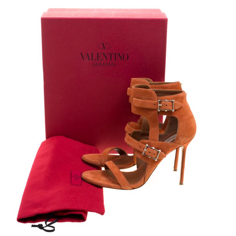 Valentino Orange Suede Buckle Detail Ankle Wrap Sandals Size 39.5 4