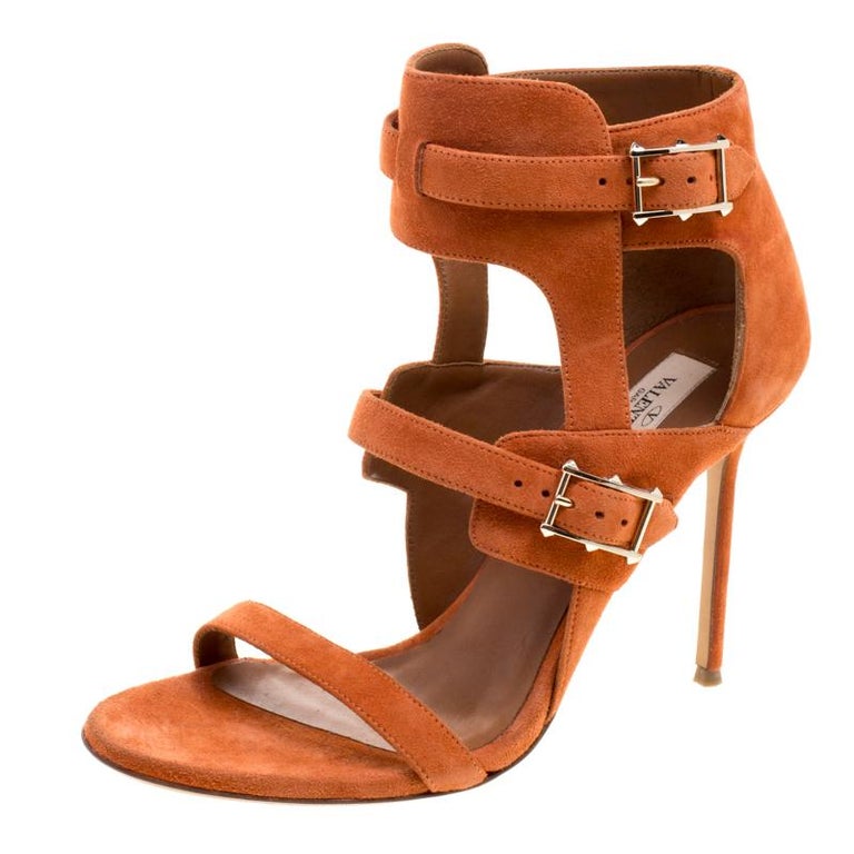 Valentino Orange Suede Buckle Detail Ankle Wrap Sandals Size 39.5 For ...