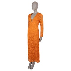 VALENTINO orange viscose 2022 VLOGO CORDED LACE MIDI Dress XS
