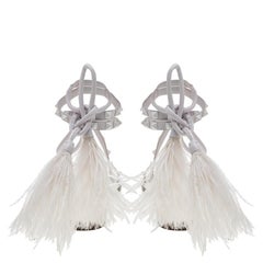 Valentino Ostrich Feather And Leather Flair Ankle Tie Up Sandals Size EU 38.5