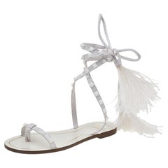 Valentino Ostrich Feather And Leather Flair Ankle Tie Up Sandals Size EU 39.5